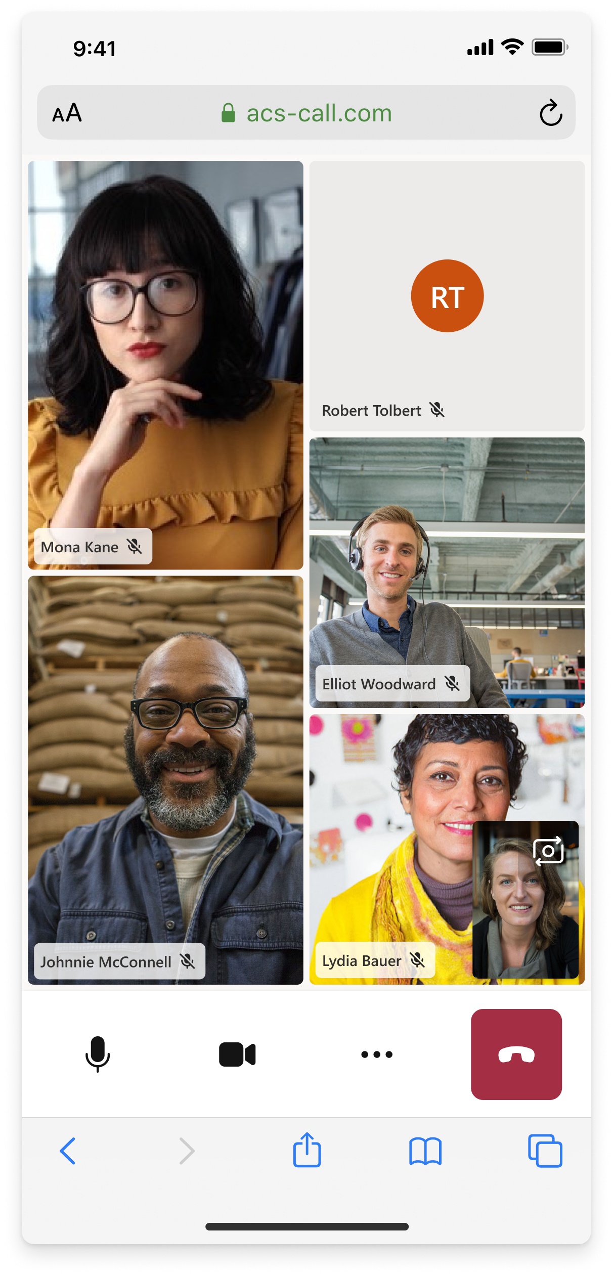 Mobile in-call — video gallery and control bar