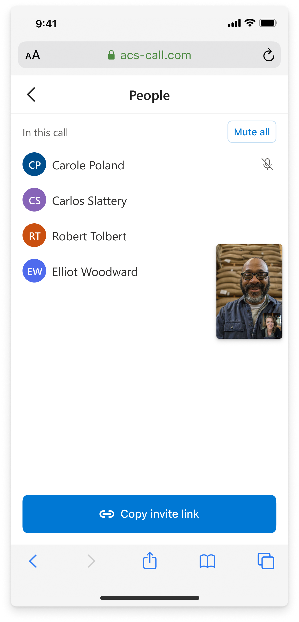 Mobile participant view — video tiles