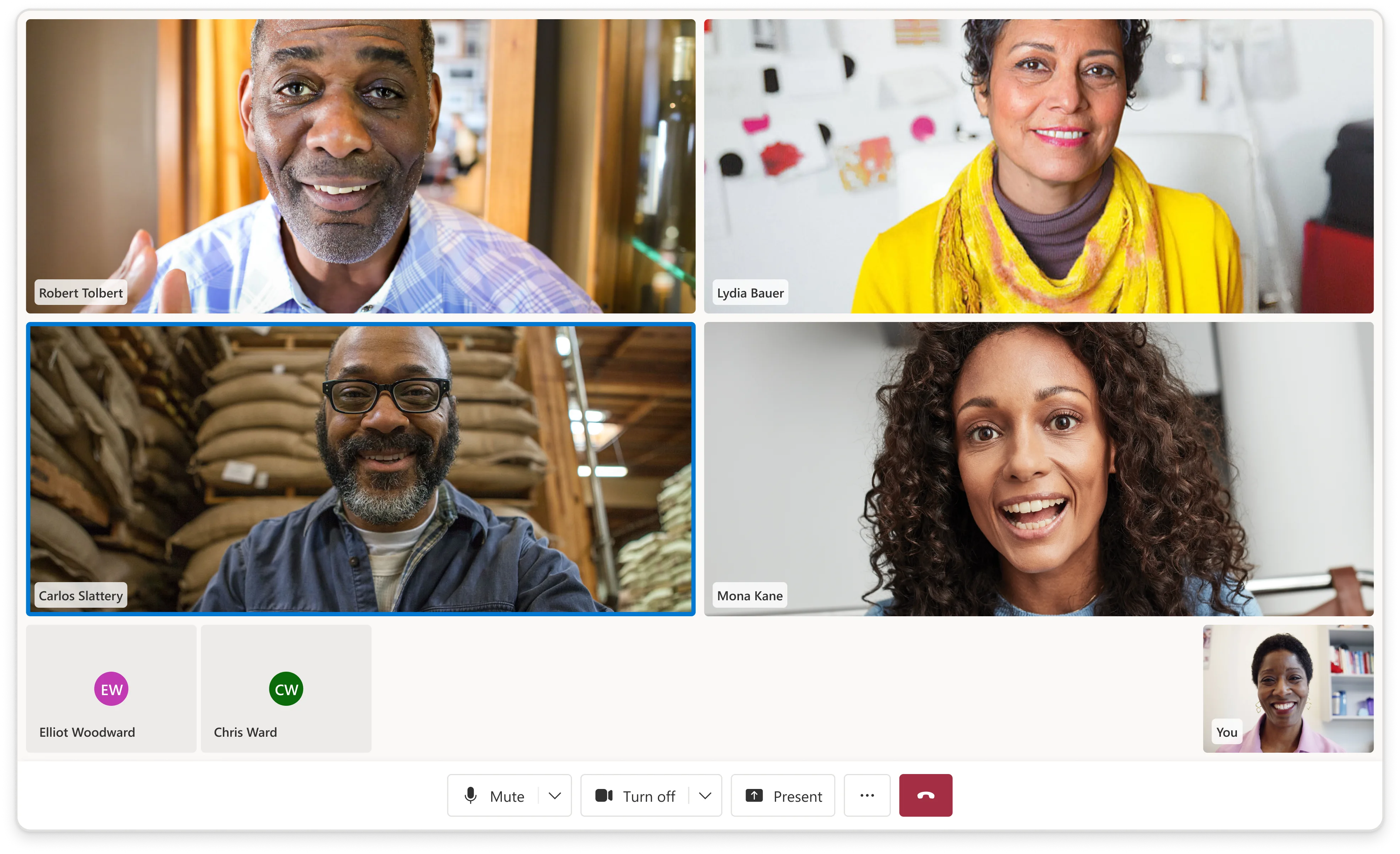 Core calling UI — video gallery, participant state, and call controls