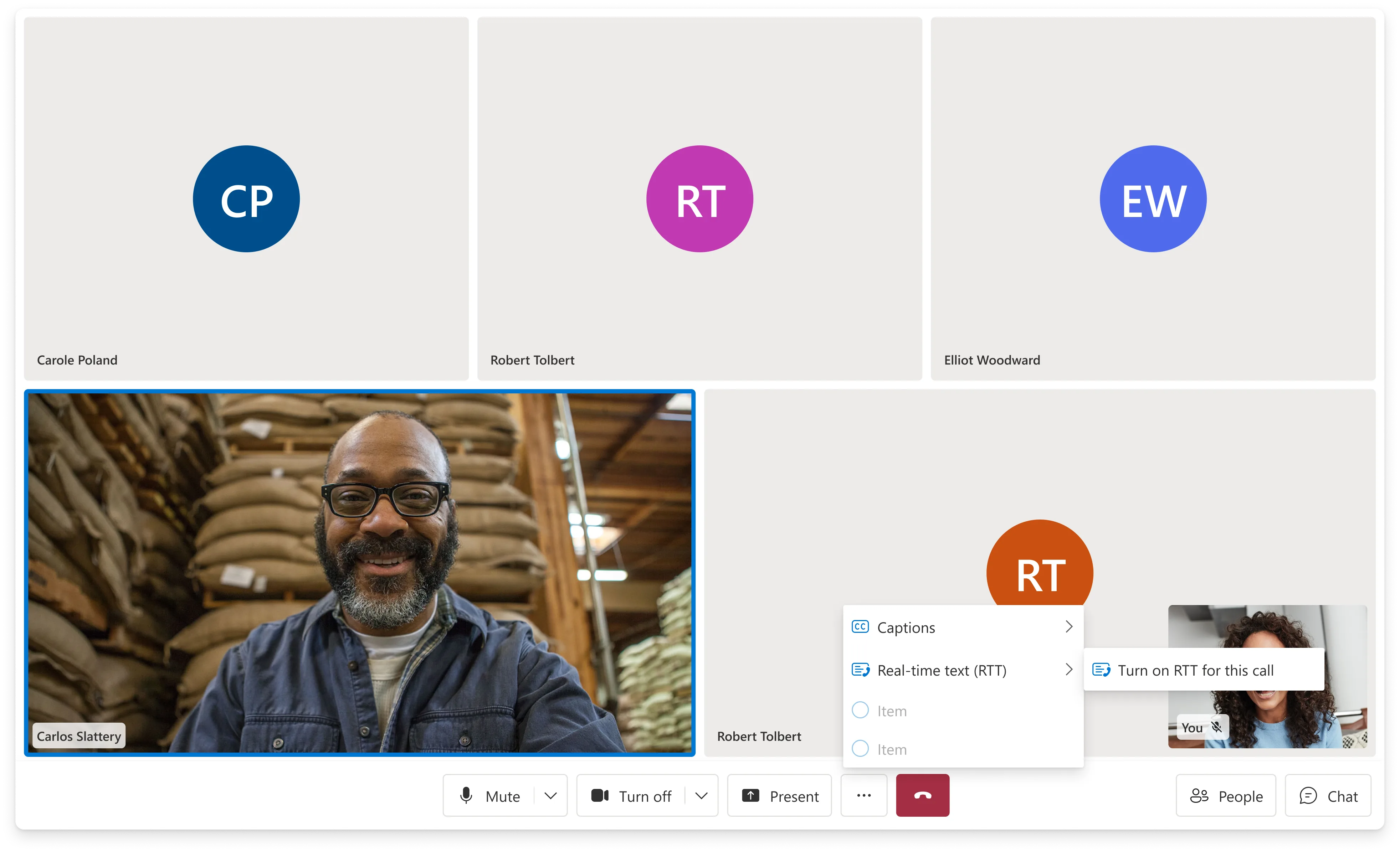 RTT menu accessed during a live call