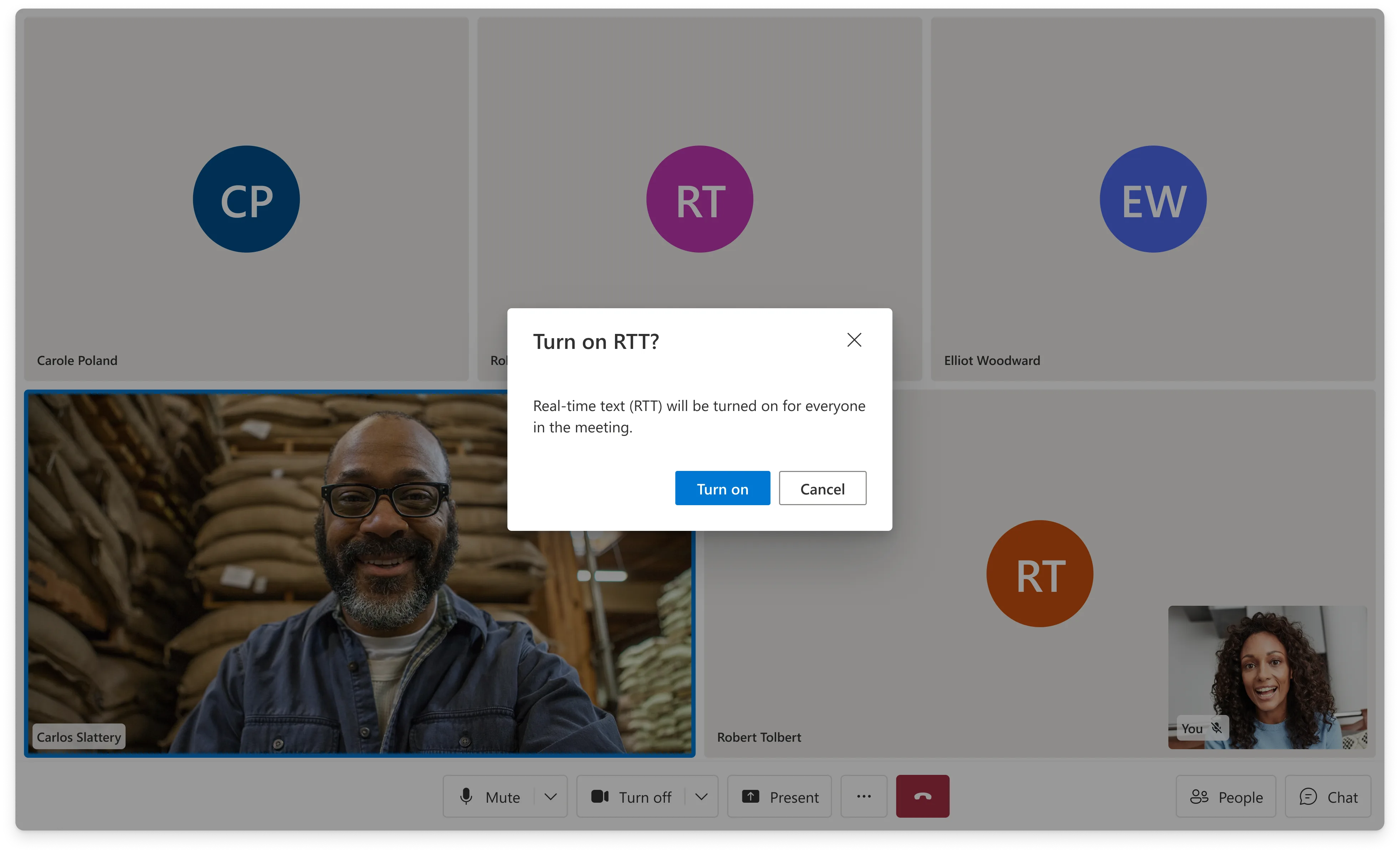 Confirmation dialog before turning on RTT for all participants