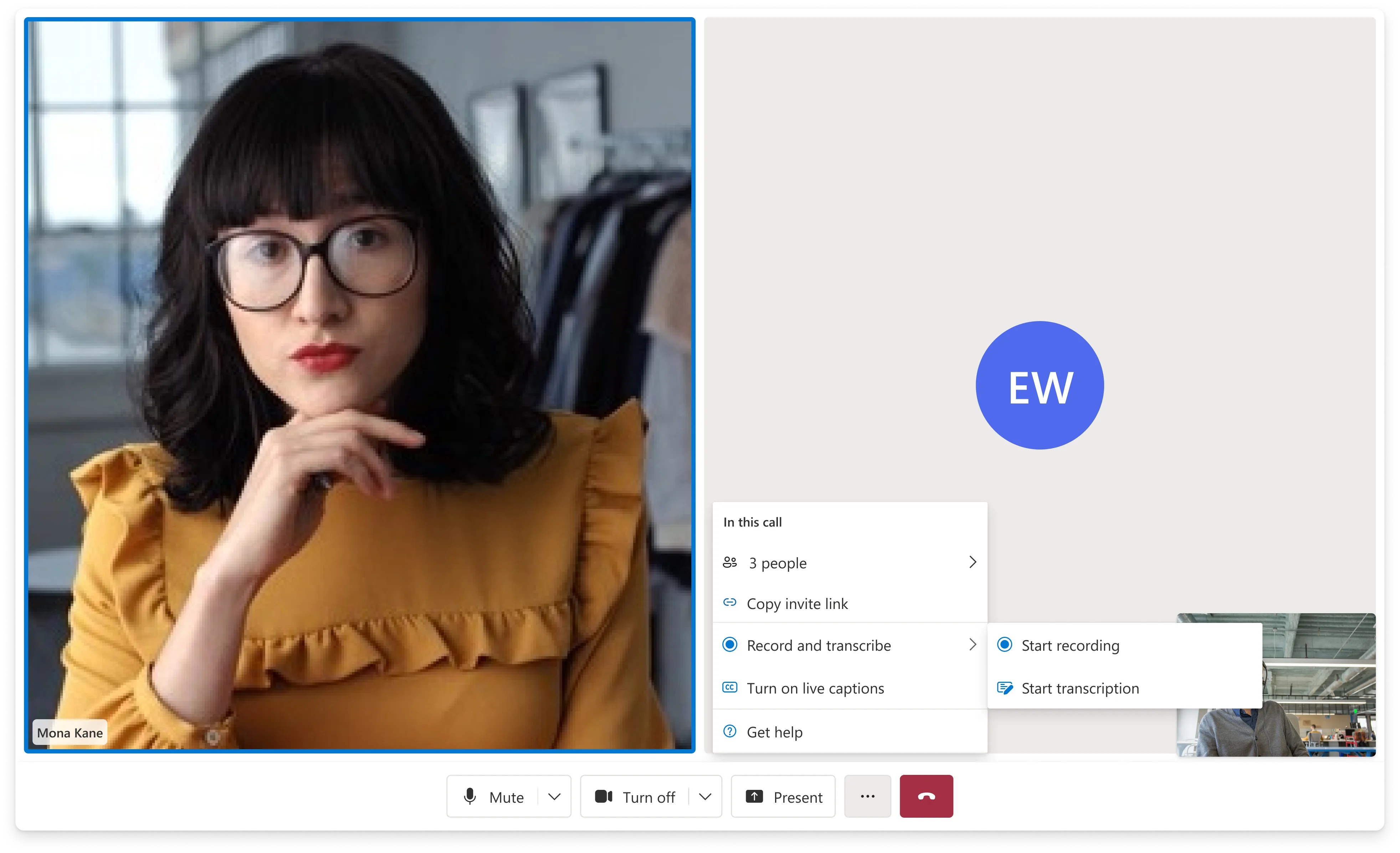 Transcription settings — enable during call from the call menu