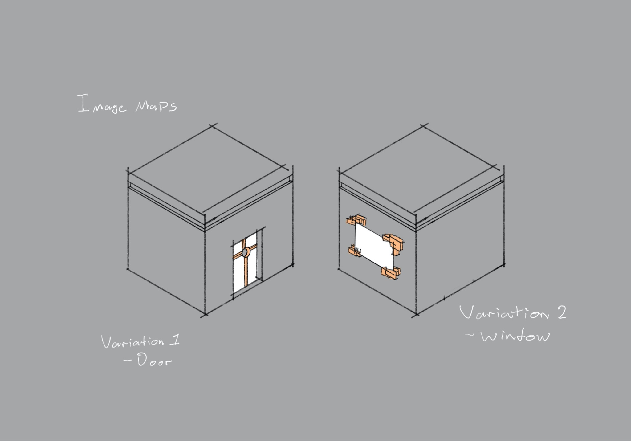 Sketch: image map cube variations — door and window options with image tracking anchor placements