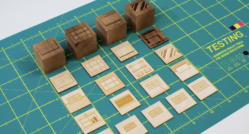 Full range of material finishes tested as image tracking anchors — the complete surface study