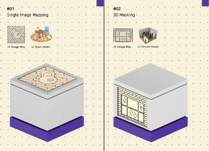 Component diagrams for tool 01 (single image mapping) and tool 02 (3D masking)