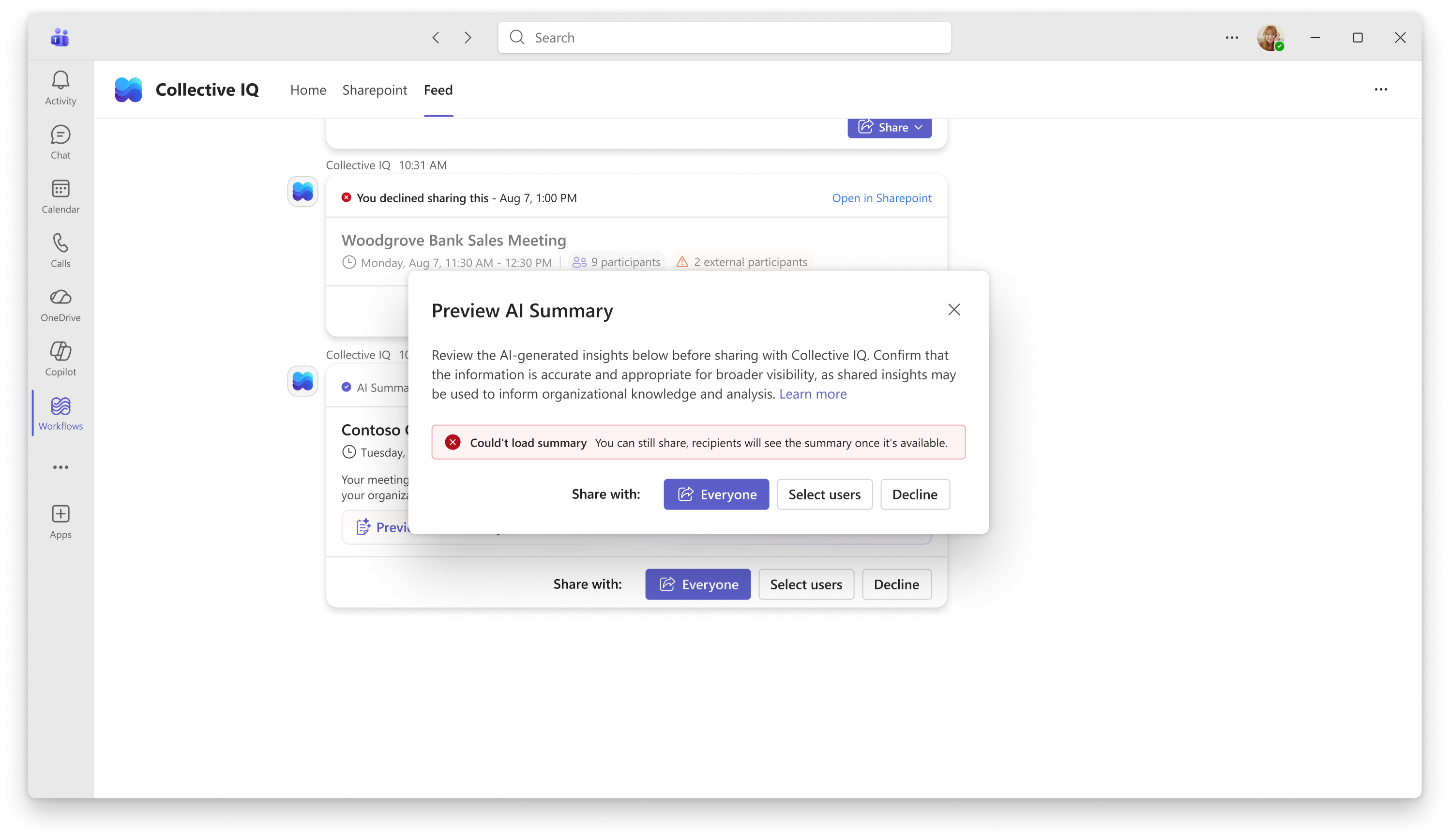 Summary error state