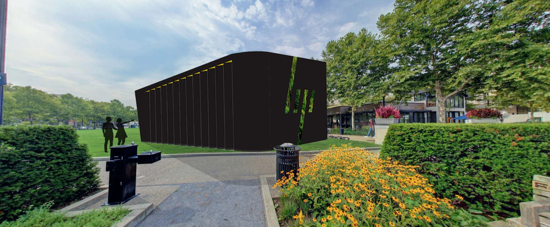 Interior view showing animatronic plants and visitor interaction