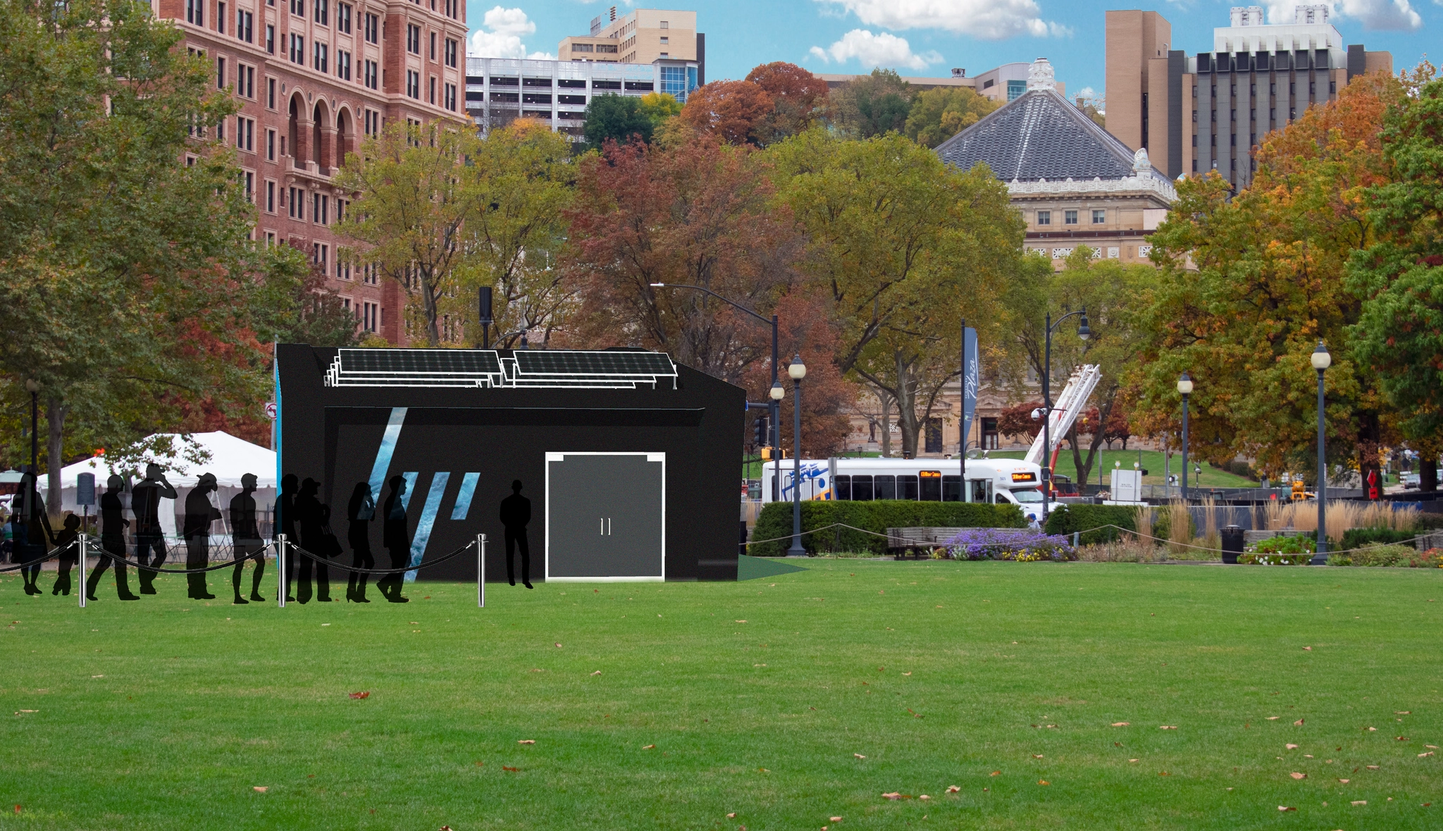 Entry queue and staff managing visitor flow