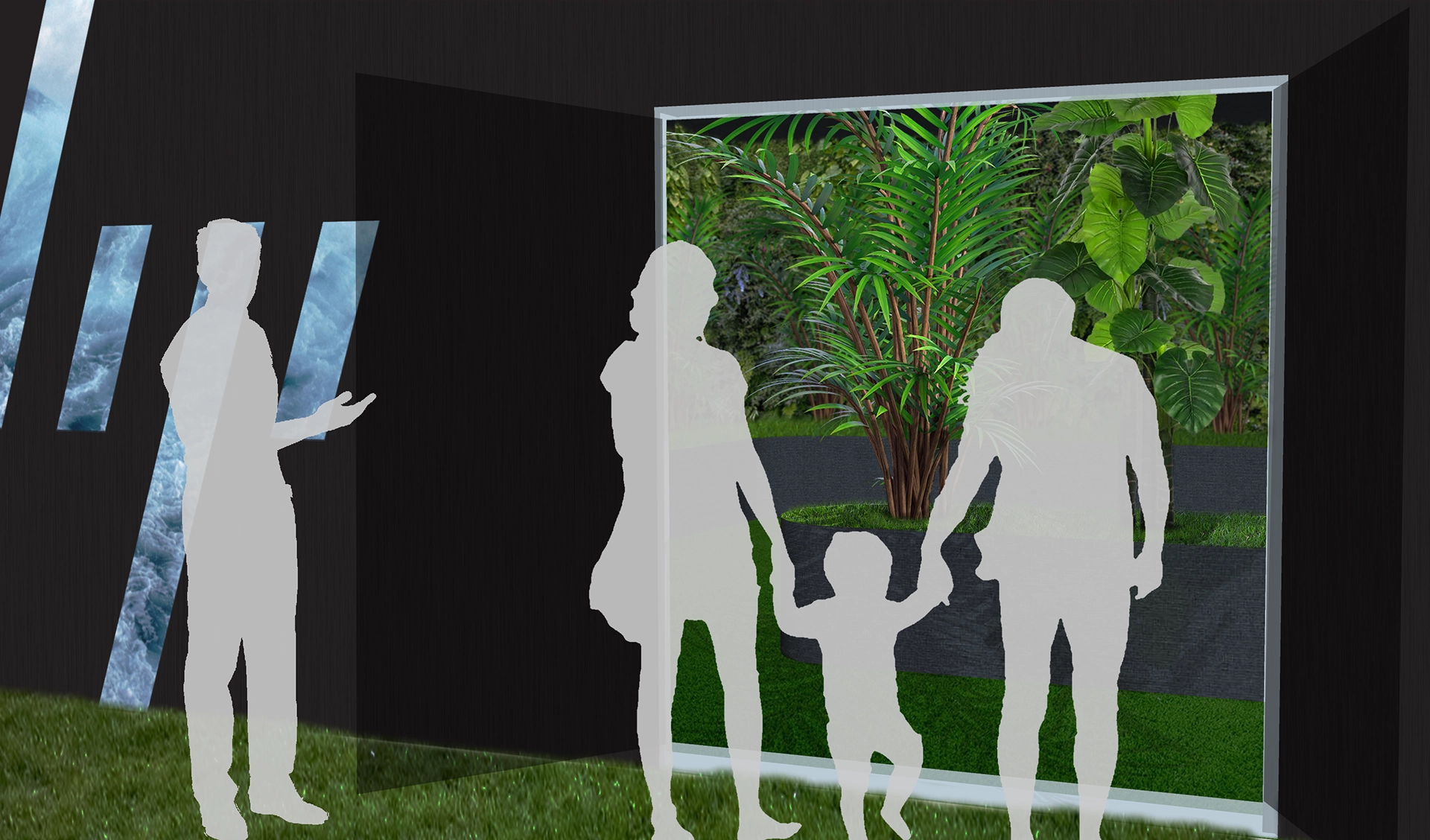 Visitors entering the experience space