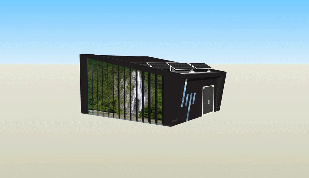 Angled slat screen — side view 1